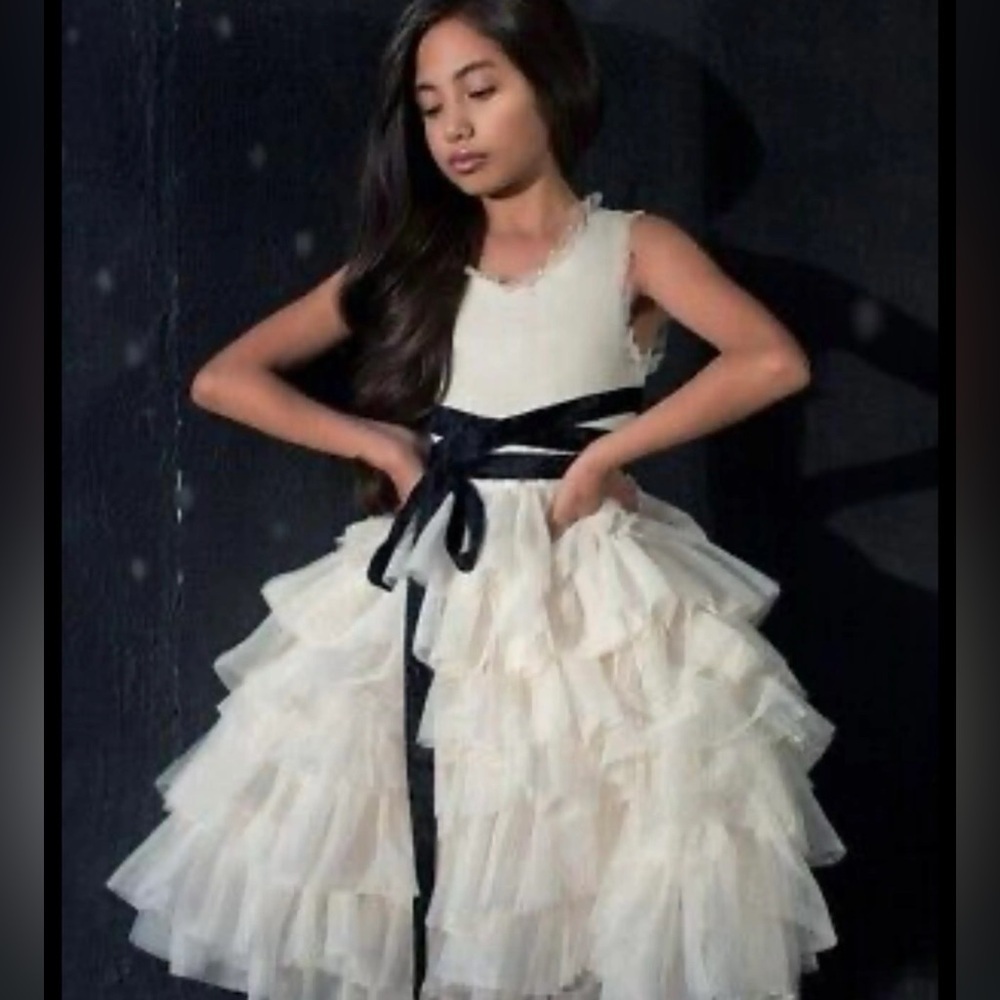 JOYFOLIE Geneva Petticoat Elegant Cream Ivory Ruffled Kids Dress Size 10 NWT